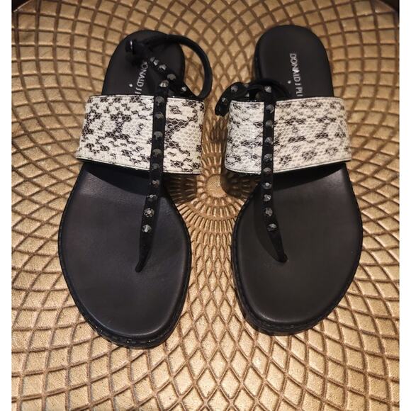 Donald J‎ Pliner Lacy Jeweled Ankle-Wrap Sandals Snake Bone/Black Leather 9 - Picture 9 of 10